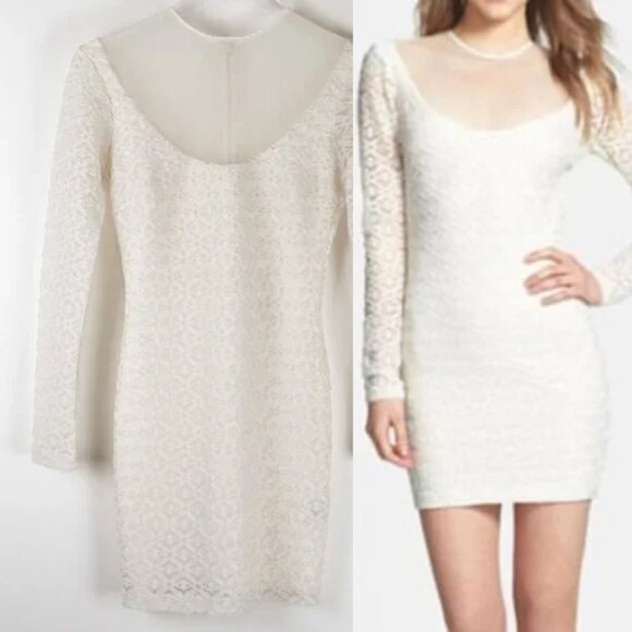 Dress the Population Dresses & Skirts - Dress The Population Mini Dress Bodycon Textured Metallic Ivory Gold Size Small